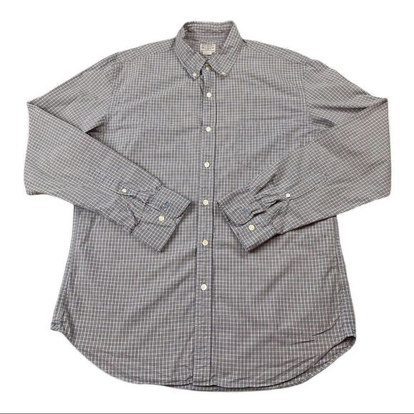 J. Crew Shirt Mens Large Size L‎ Brown Blue Plaid Long Sleeve Button Down - Picture 1 of 7